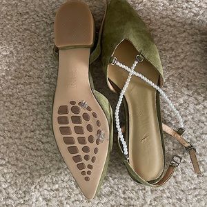 Olive green and pearl Mary Jane Flats